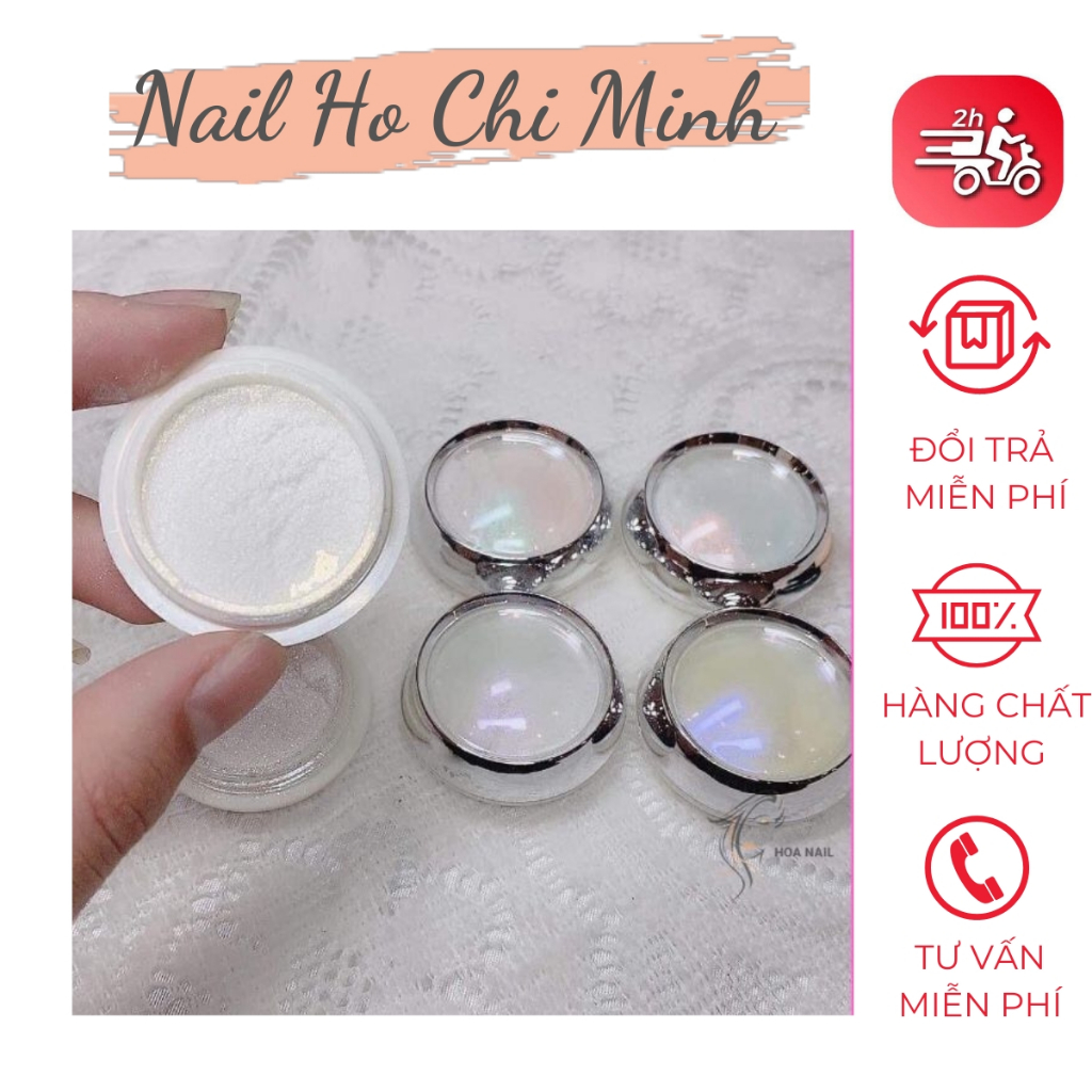 [Sản phẩm mới]Set bột tráng gương nail 6 màu ngọc trai tone trắng kèm tặng cây chà