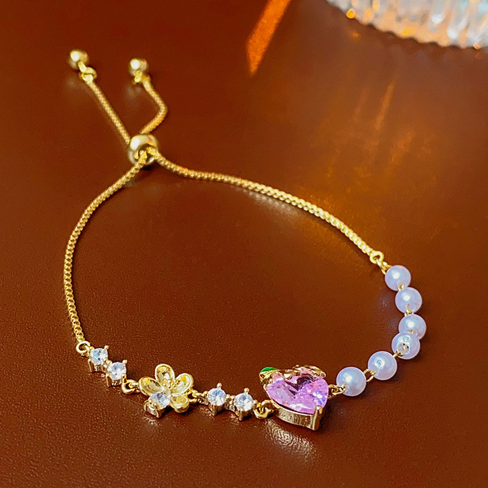 [Mới 2023] Vòng tay trái tim đính đá zircon mạ vàng cao cấp, sang trọng có thể điều chỉnh kích cỡ dây