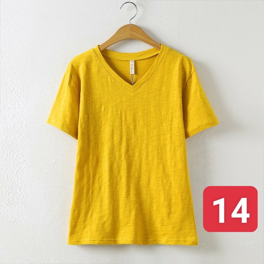 Áo thun nữ cổ tim tay ngắn,Áo thun chất Cotton xược, thun giấy nữ cổ V JULY