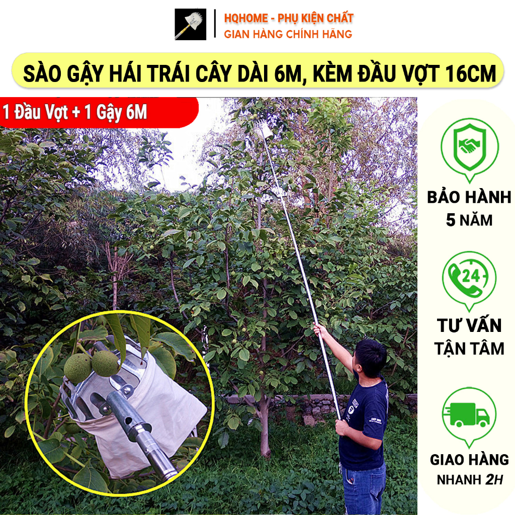 Sào Gậy 6m rút gọn còn 1m4 INOX siêu bền hái trái cây dễ dàng kèm đầu ...