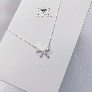 [Kèm Nước Rửa Bạc] Dây Chuyền Bạc LoPa SK07 Dáng Nơ Đính Đá Lấp Lánh | Trang Sức Bạc Nữ Xinh Xắn, Sang Trọng