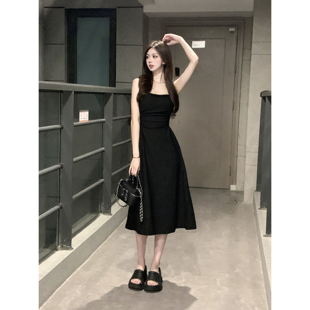 Váy body 2 dây đầm ôm body sexy dáng chữ A vải co giãn màu đen có Bigsize tôn dáng phong cách Hàn Quốc [V2D]