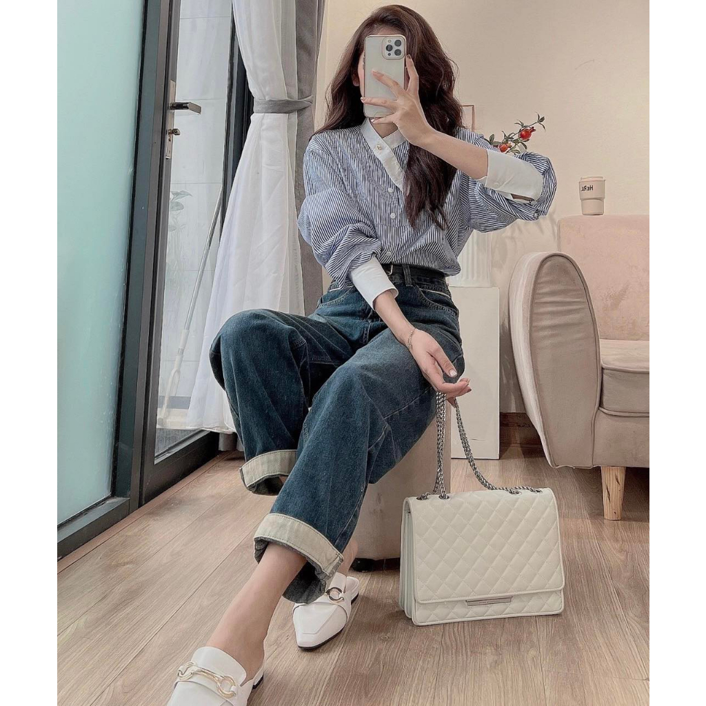 Áo Sơ Mi Kẻ Sọc Tay Dài có bigsize kiểu Hàn Quốc dễ phối đồ cổ chéo phong cách Hàn Quốc M8 CỔ DÂY
