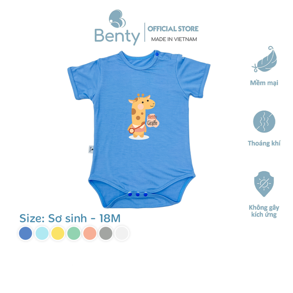 Body chip cài vai in hình BT003 BENTY cotton mềm mịn an toàn da cho bé size sơ sinh đến 18 tháng