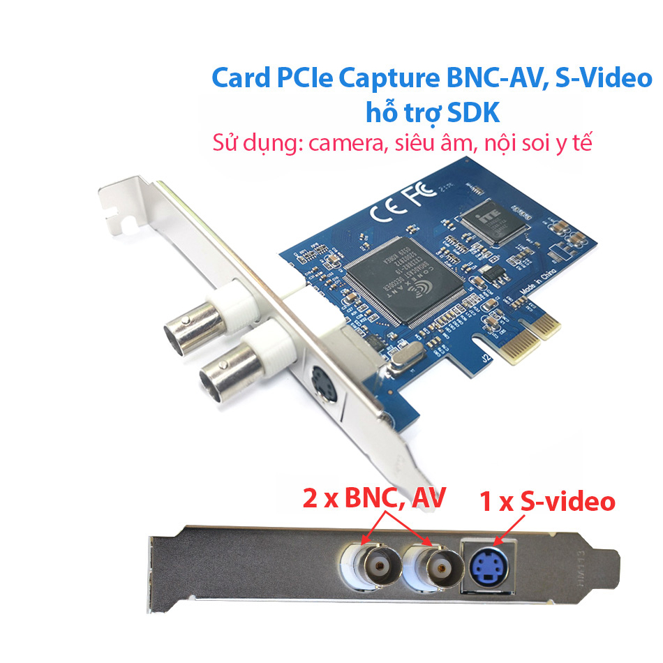 Card PCIe 1x ghi hình, chụp hình ảnh 2 cổng BNC AV, S-video cho máy ...