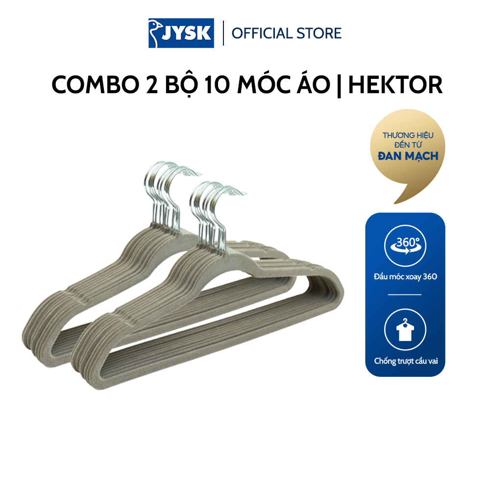 2 bộ 10 móc áo | JYSK Hektor | bọc nhung xám | 45x24x0.5cm