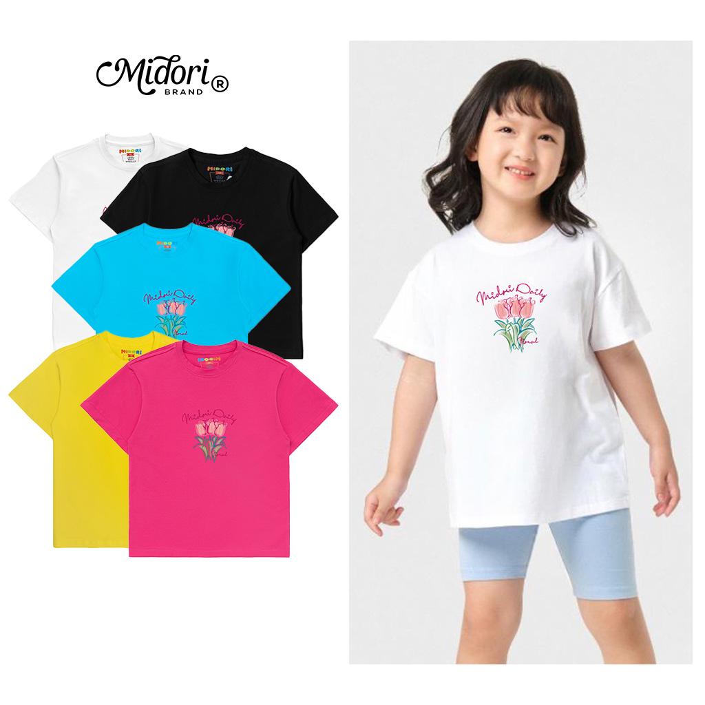 Áo thun cotton ngắn tay Daisy cho bé trai, bé gái mặc nhà mùa hè size đại trẻ em 2, 3, 5, 6, 8, 10 tuổi Mi Midori
