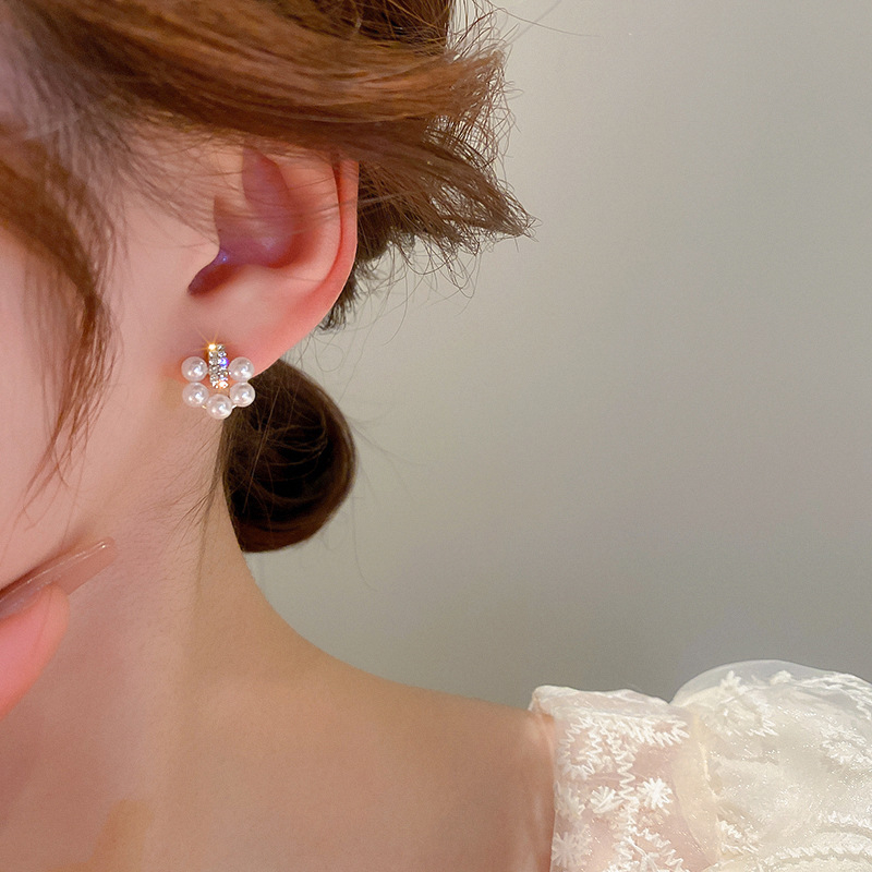 [CHUÔI BẠC 925] Bông tai ngọc nhân tạo đính đá zircon lấp lánh phong cách nữ tính, chuôi đeo bạc 925
