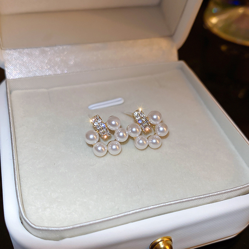 [CHUÔI BẠC 925] Bông tai ngọc nhân tạo đính đá zircon lấp lánh phong cách nữ tính, chuôi đeo bạc 925