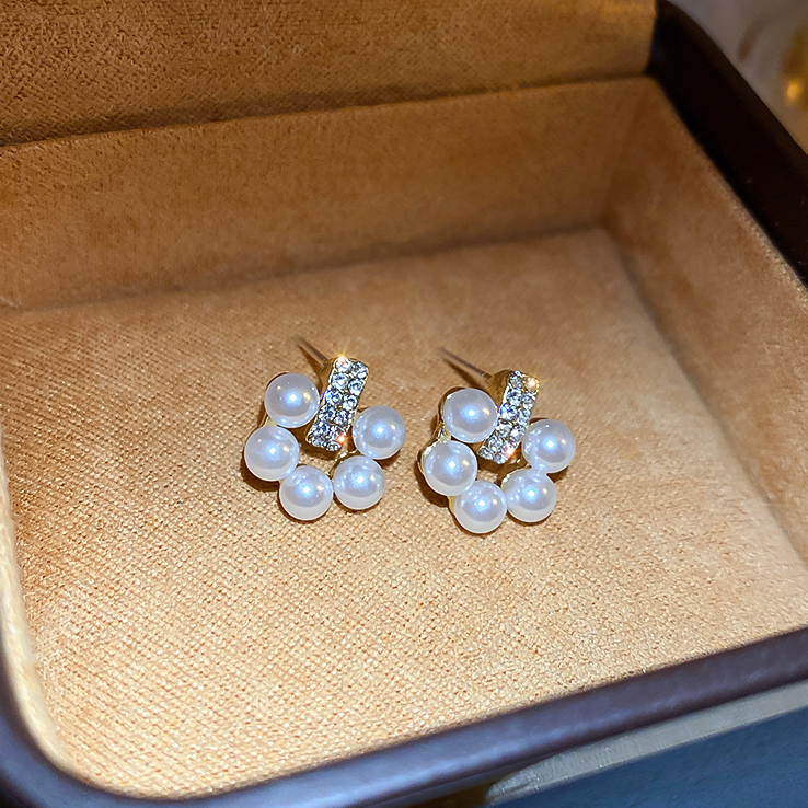 [CHUÔI BẠC 925] Bông tai ngọc nhân tạo đính đá zircon lấp lánh phong cách nữ tính, chuôi đeo bạc 925