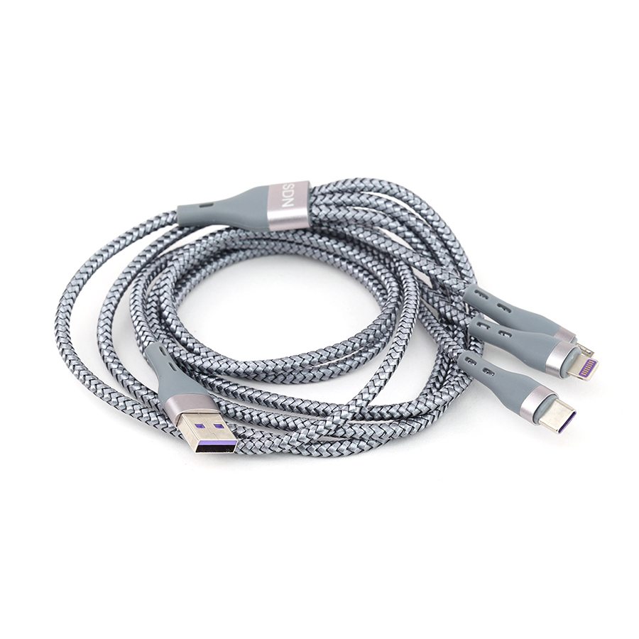 Cáp Sạc Nhanh 3 Đầu (USB to Type C/ Lightning/ Micro, 8A/160W Sạc Nhanh & Cáp Dữ Liệu) CIND CNY-A1