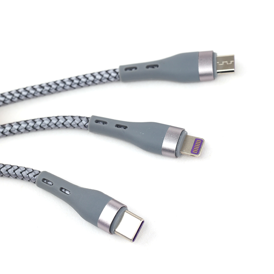 Cáp Sạc Nhanh 3 Đầu (USB to Type C/ Lightning/ Micro, 8A/160W Sạc Nhanh & Cáp Dữ Liệu) CIND CNY-A1