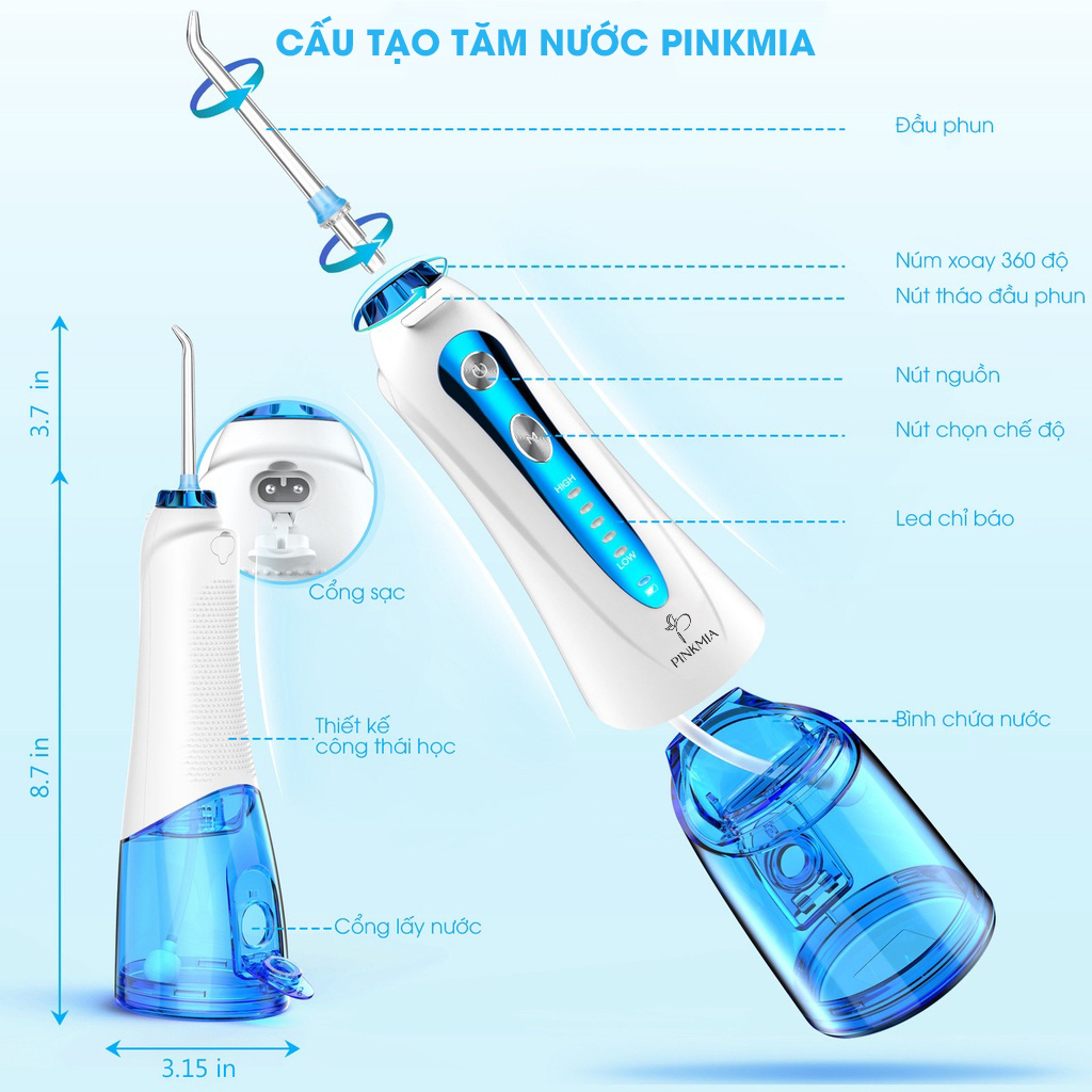 (Chính Hãng) Máy Tăm Nước Pinkmia PM 12P Công Nghệ Mới Nhất 2023 Tặng