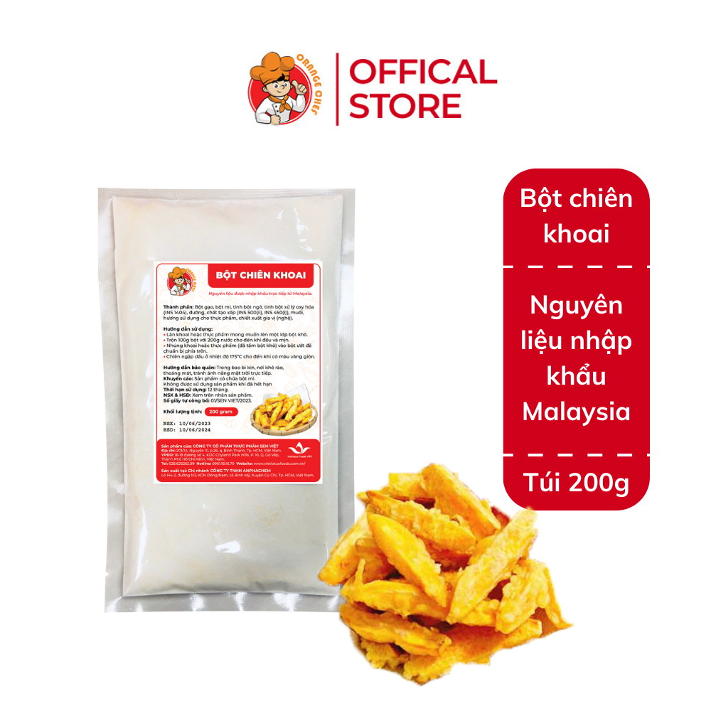 Bột chiên giòn khoai, chuối chiên Orange Chef túi 200G - Nguyên liệu nhập khẩu Malaysia