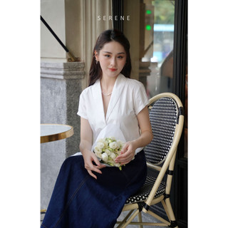 Áo sơ mi AURO kiểu dáng crop tay ngắn màu trắng Hàn quốc du lịch mùa hè by Serene
