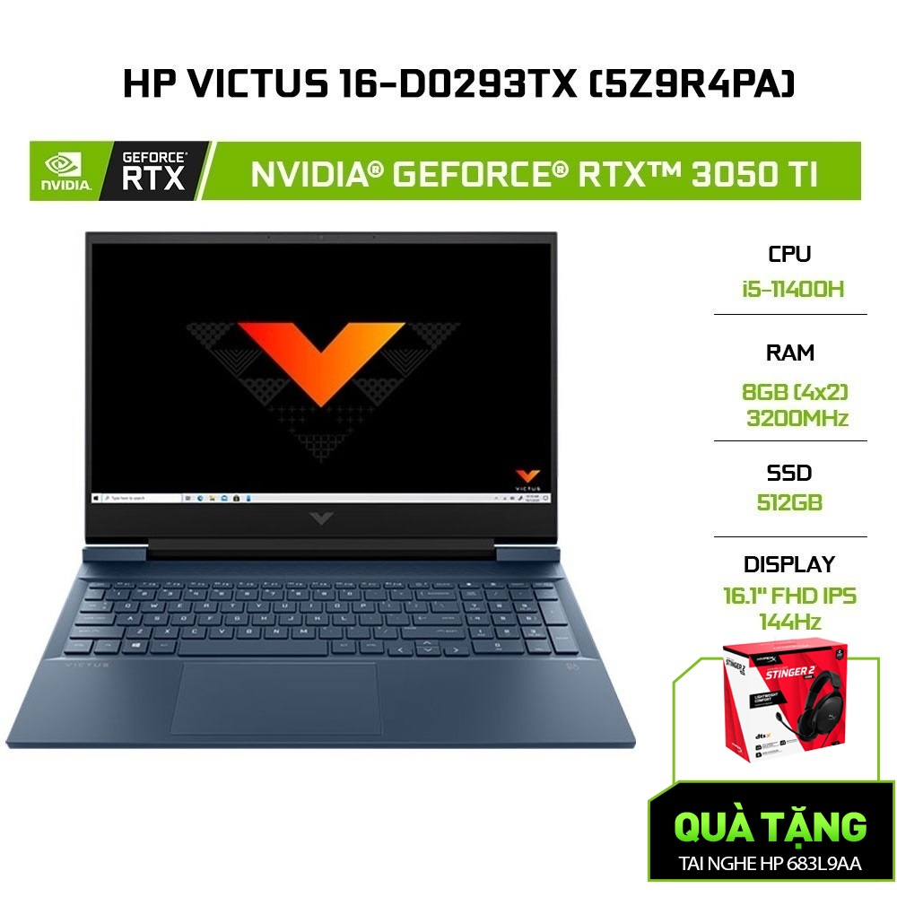 [Mã ELHP2TR5 giảm 12% đơn 18TR] Laptop HP Victus 16-d0293TX 5Z9R4PA i5-11400H|8GB|512GB|GeForce RTX™3050Ti|16.1 FHD|W11