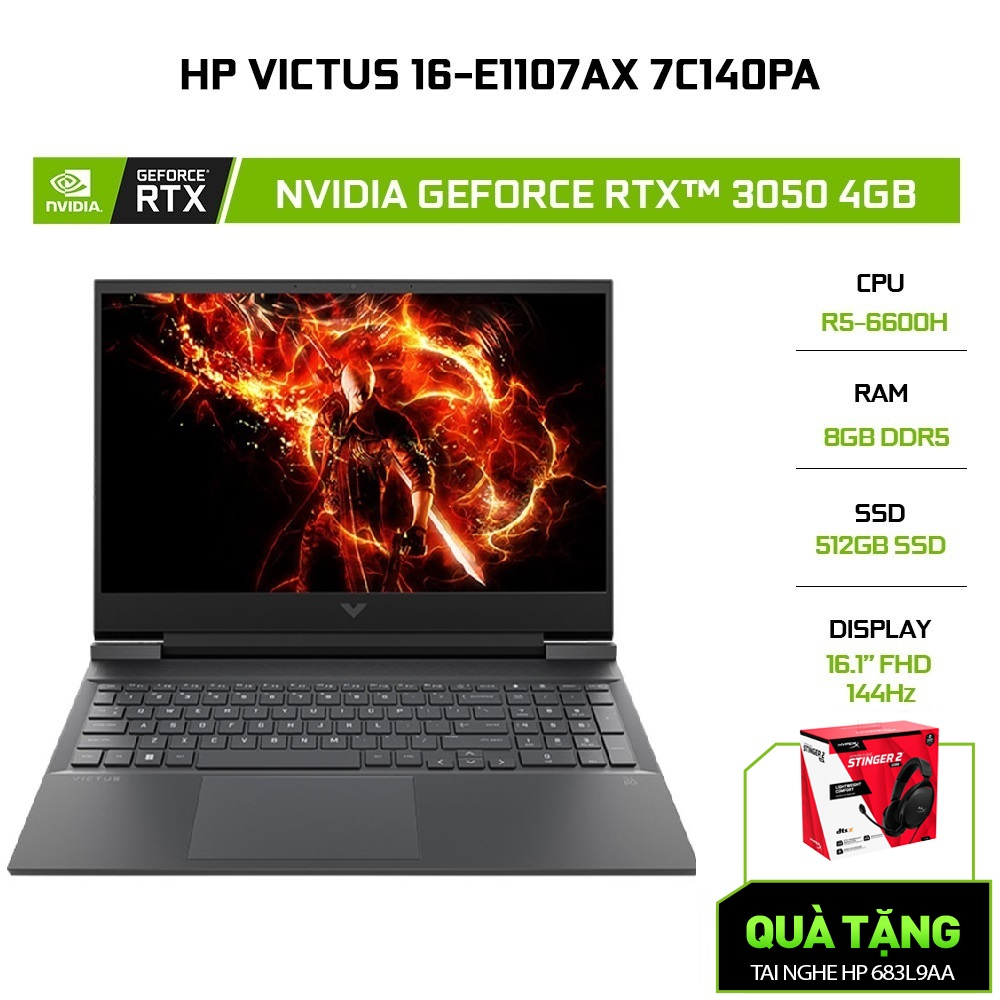 [Mã ELHP2TR5 giảm 12% đơn 18TR] Laptop HP VICTUS 16-e1107AX 7C140PA R5-6600H | 8GB | 512GB |RTX™ 3050 4GB | 16.1 144Hz