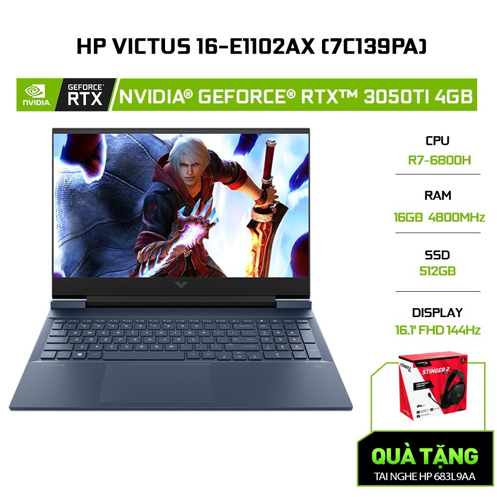 [Mã ELHP2TR5 giảm 12% đơn 18TR] Laptop HP Victus 16-e1102AX 7C139PA R7-6800H | 16GB | 512GB | GeForce RTX™ 3050Ti 4GB