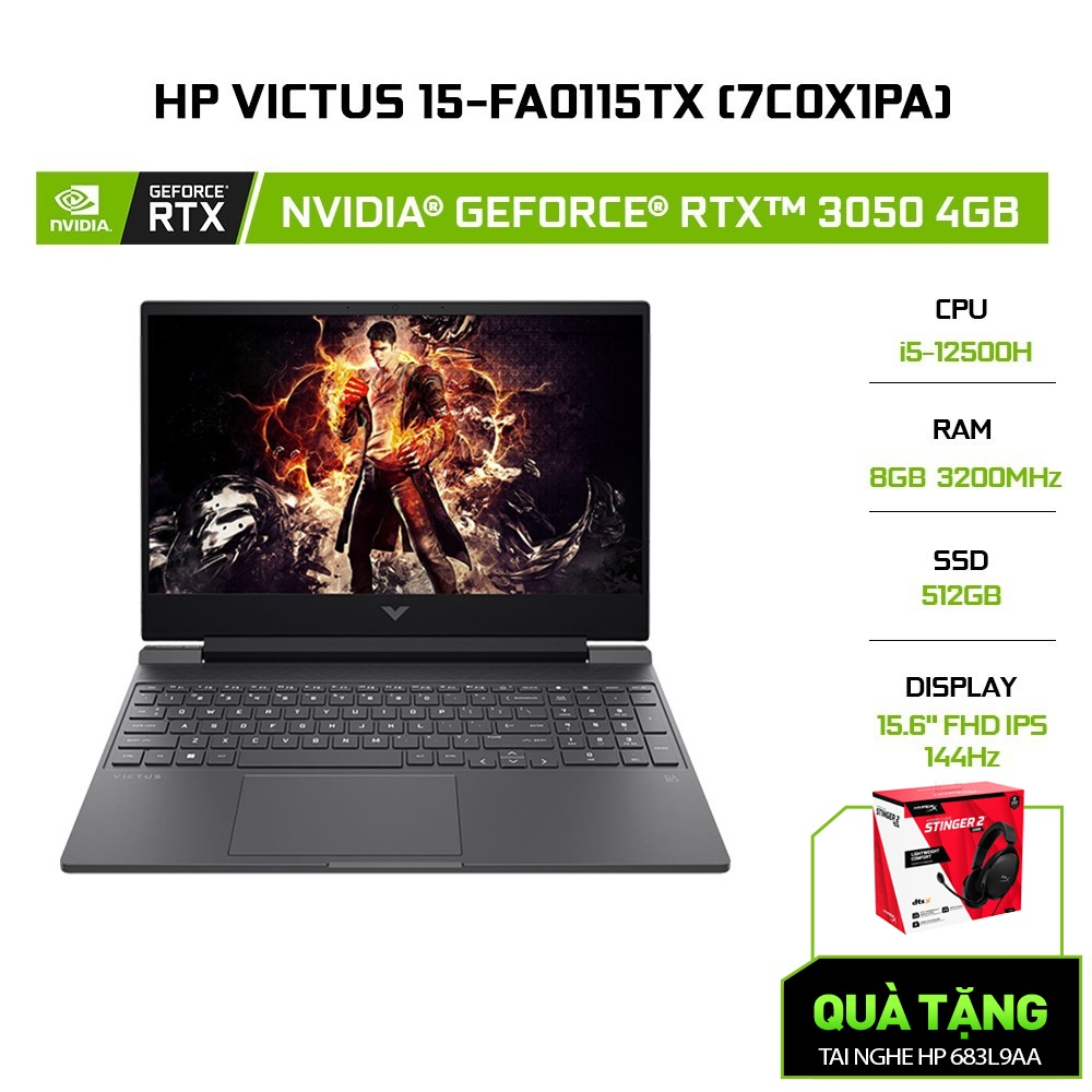 [Mã ELHP2TR5 giảm 12% đơn 18TR] Laptop HP Victus 15-fa0115TX 7C0X1PA i5-12500H | 8GB | 512GB | GeForce RTX™ 3050 4GB
