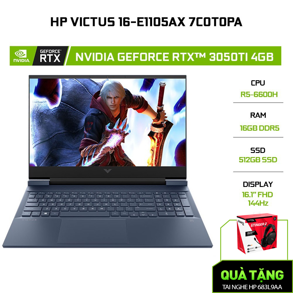 [Mã ELHP2TR5 giảm 12% đơn 18TR] Laptop HP Victus 16-e1105AX 7C0T0PA R5-6600H | 16GB | 512GB |RTX™ 3050Ti 4GB |144Hz