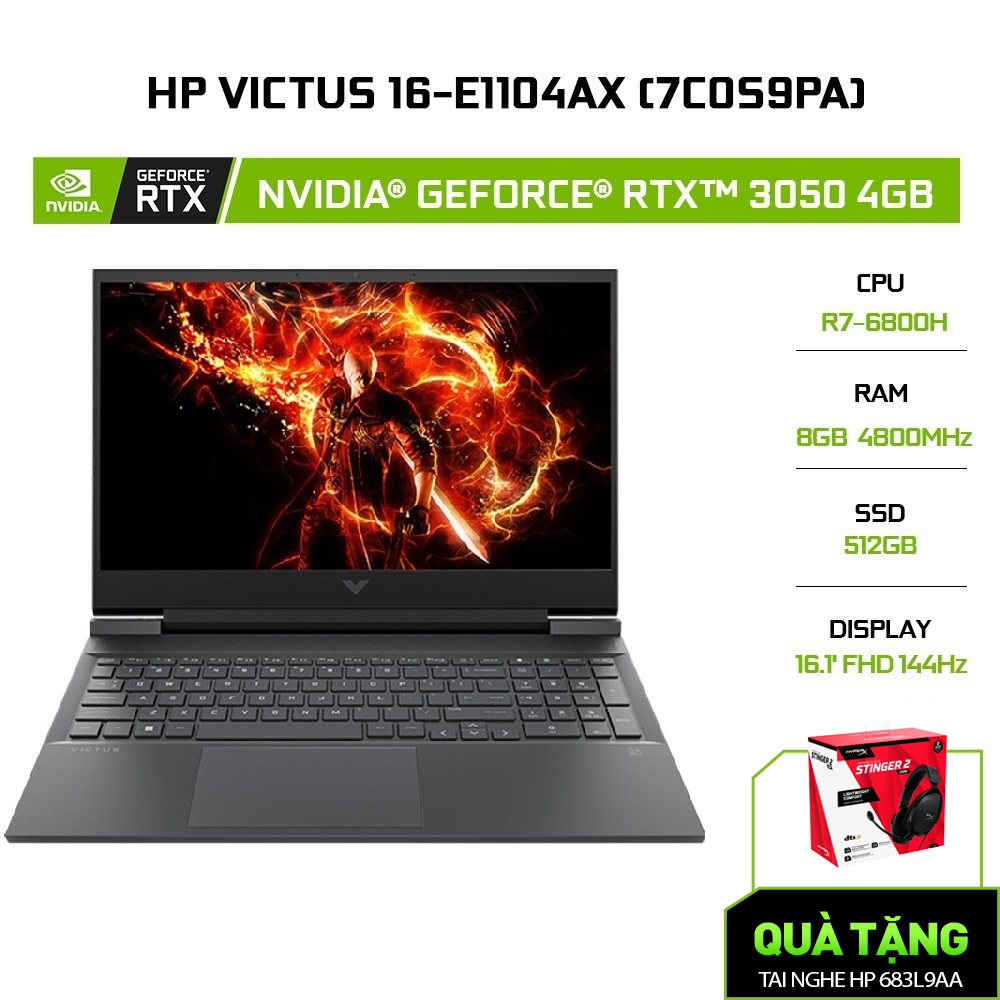 [Mã ELHP2TR5 giảm 12% đơn 18TR] Laptop HP Victus 16-e1104AX 7C0S9PA R7-6800H | 8GB | 512GB | GeForce RTX™ 3050 4GB