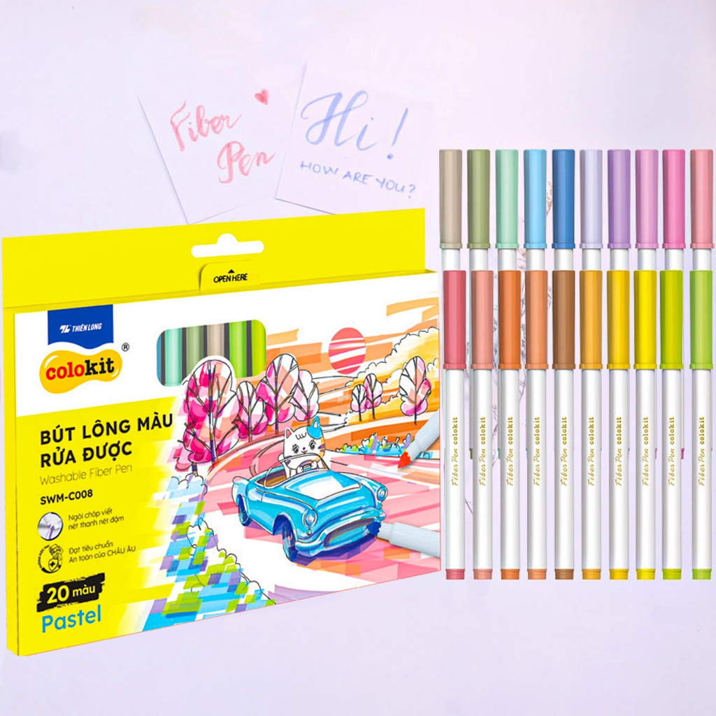 Bút lông 20 màu Pastel Washable Fiber Pen Thiên Long Colokit SWM-C008