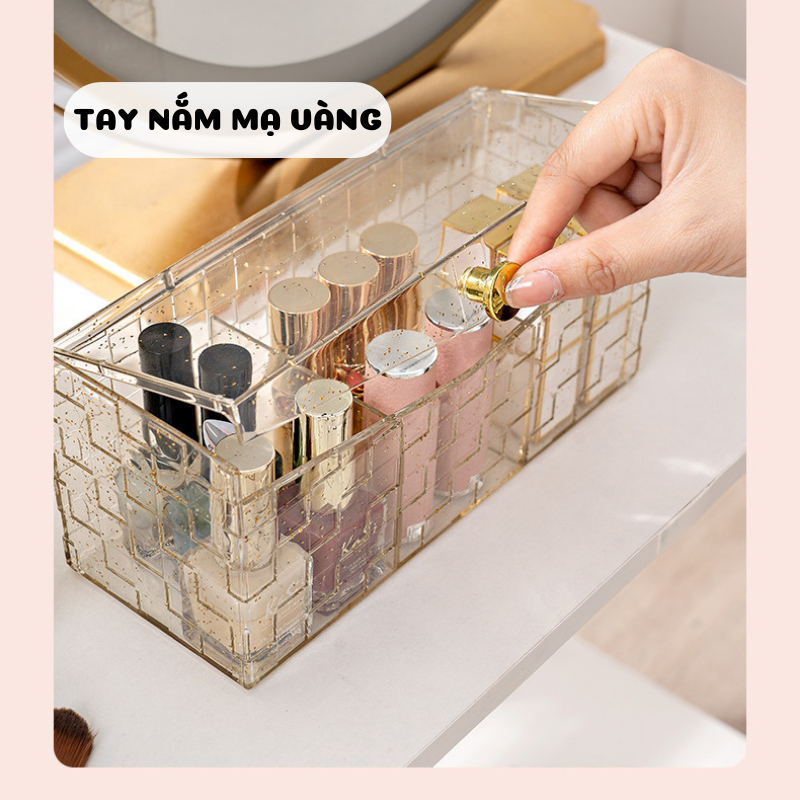 Hộp Đựng Bông Tẩy Trang, Tăm Bông  Chia Ngăn , Nắp Đậy Kín Phủ Nhũ R006