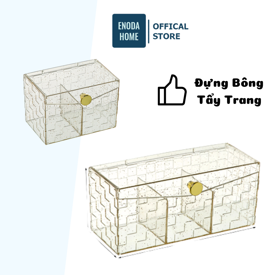 Hộp Đựng Bông Tẩy Trang, Tăm Bông  Chia Ngăn , Nắp Đậy Kín Phủ Nhũ R006