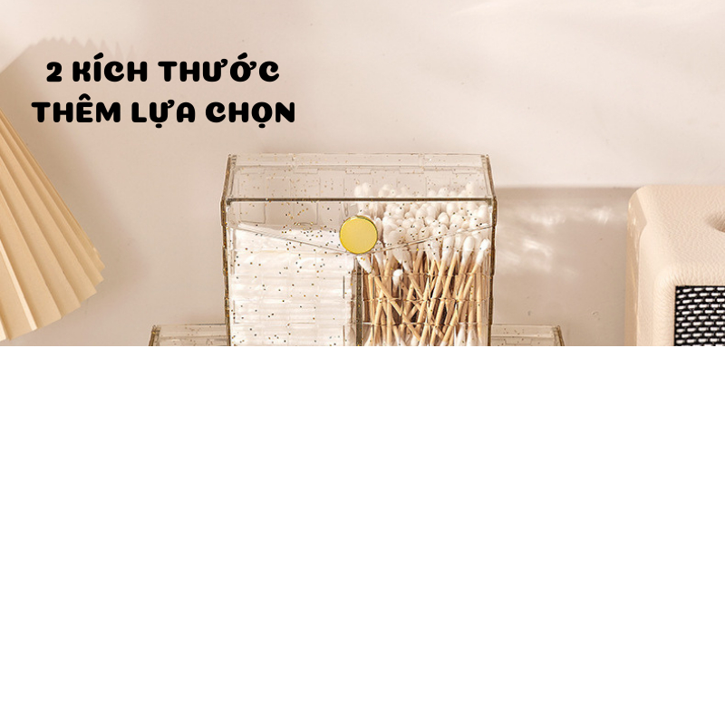 Hộp Đựng Bông Tẩy Trang, Tăm Bông  Chia Ngăn , Nắp Đậy Kín Phủ Nhũ R006