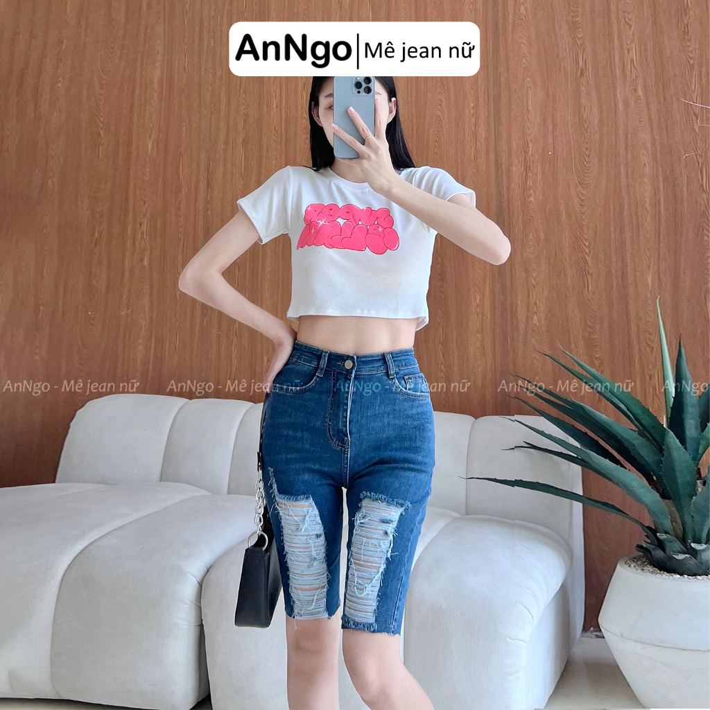 Quần jean ngố nữ màu xám, quần lửng co giãn form vừa, chất liệu cực đẹp không phai màu AnNgo - AT183