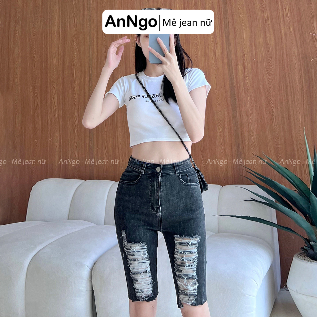 Quần jean ngố nữ màu xám, quần lửng co giãn form vừa, chất liệu cực đẹp không phai màu AnNgo - AT183
