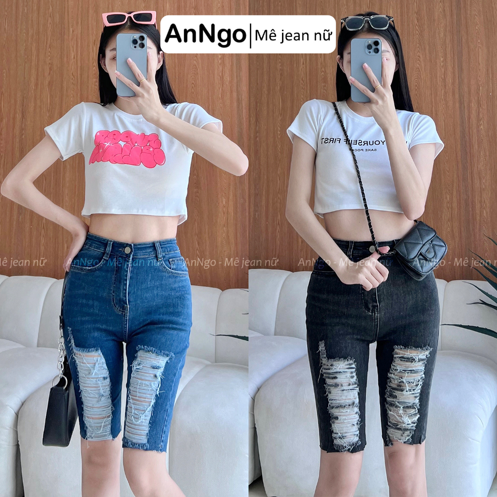 Quần jean ngố nữ màu xám, quần lửng co giãn form vừa, chất liệu cực đẹp không phai màu AnNgo - AT183