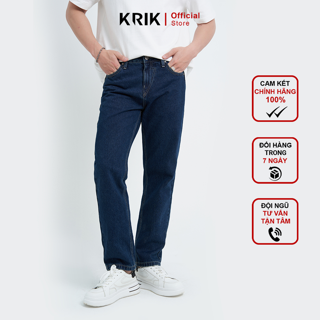Quần Jean Nam Form Loose Fit Chất Liệu Cotton Cao Cấp Màu Xanh Đậm QJ6004