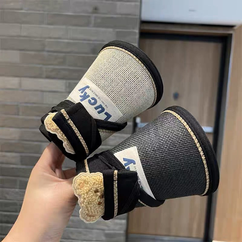 Mũ cói hở chóp chống nắng vành rộng cho bé trai bé gái hoạ tiết gấu thêu chữ LUCKY , phù hợp 1-10 tuổi