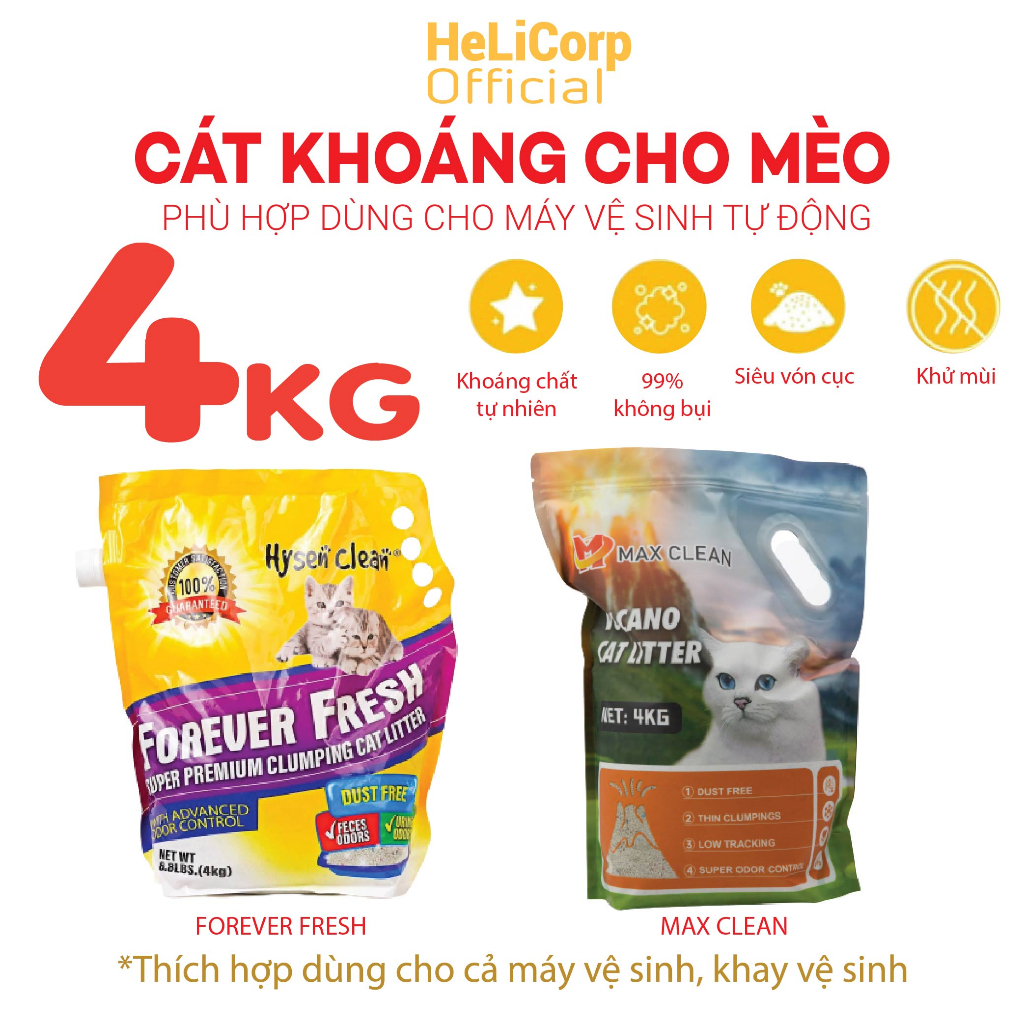 Cát Mèo, Cát Khoáng Vệ Sinh Cho Mèo Max Clean 4KG