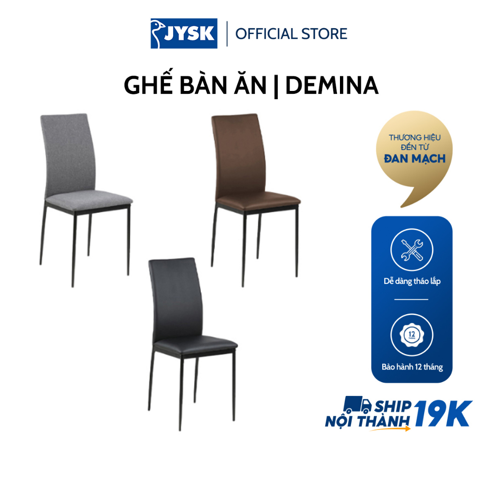 Ghế bàn ăn | JYSK Demina | đệm bọc vải polyester/Da PU | chân kim loại sơn đen | R43xC91xS53cm