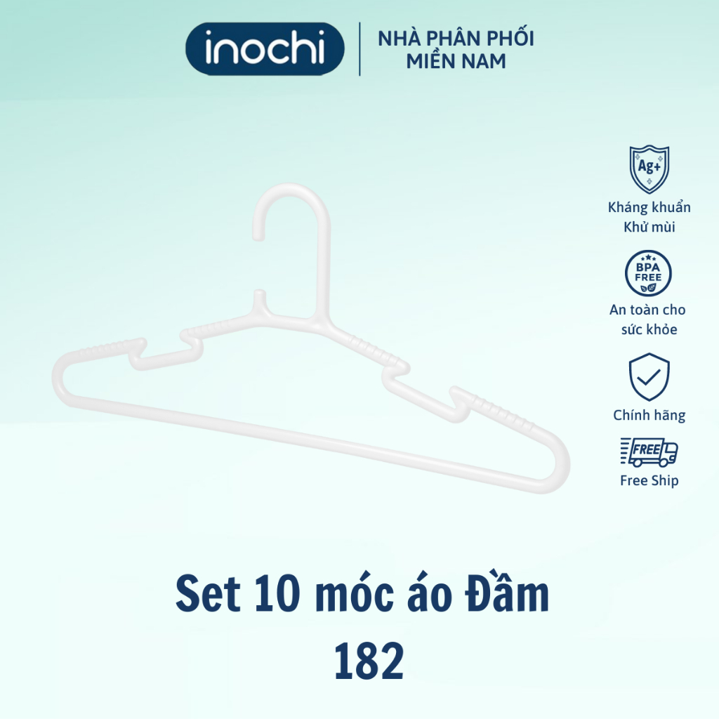Ảnh Set 10 móc áo inochi GIAO MÀU NGẪU NHIÊN chống giòn gãy, thiết kế đẹp, giữ form quần áo 2
