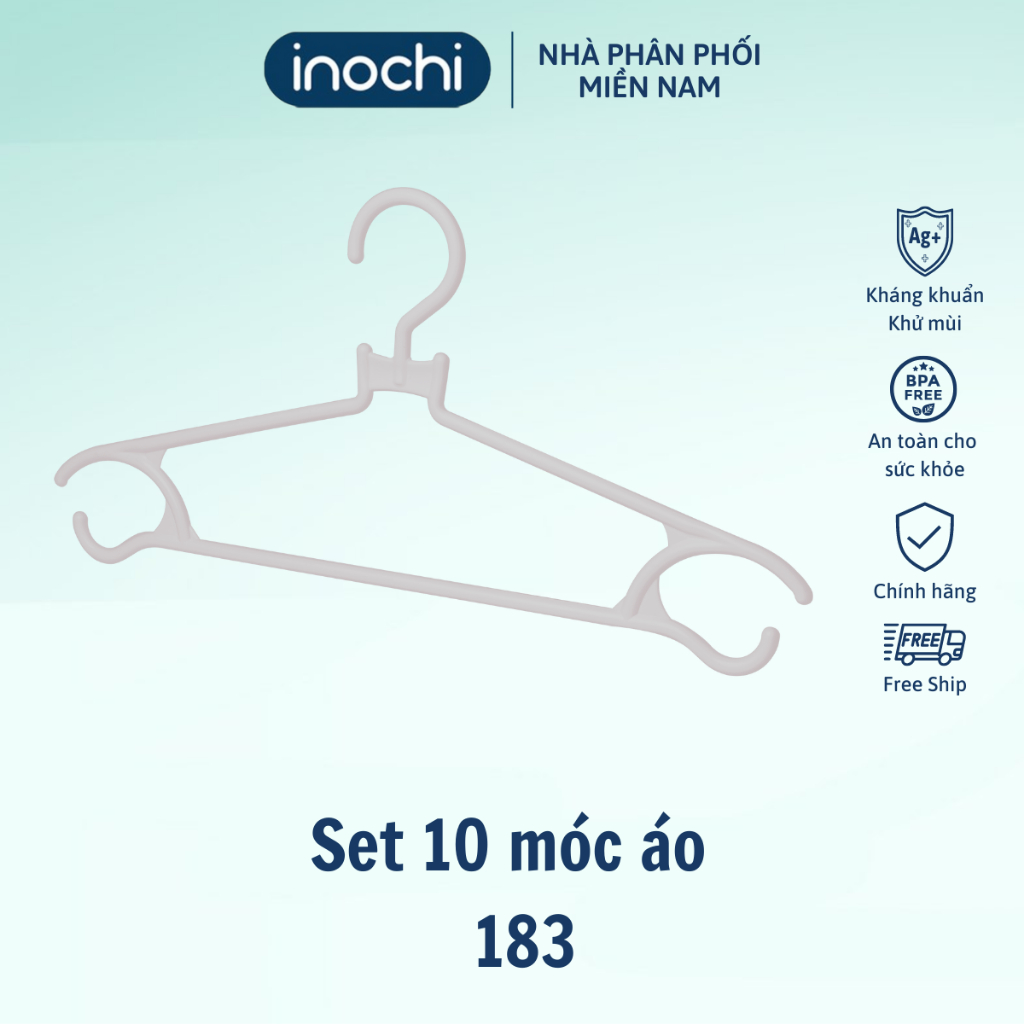 Ảnh Set 10 móc áo inochi GIAO MÀU NGẪU NHIÊN chống giòn gãy, thiết kế đẹp, giữ form quần áo 3