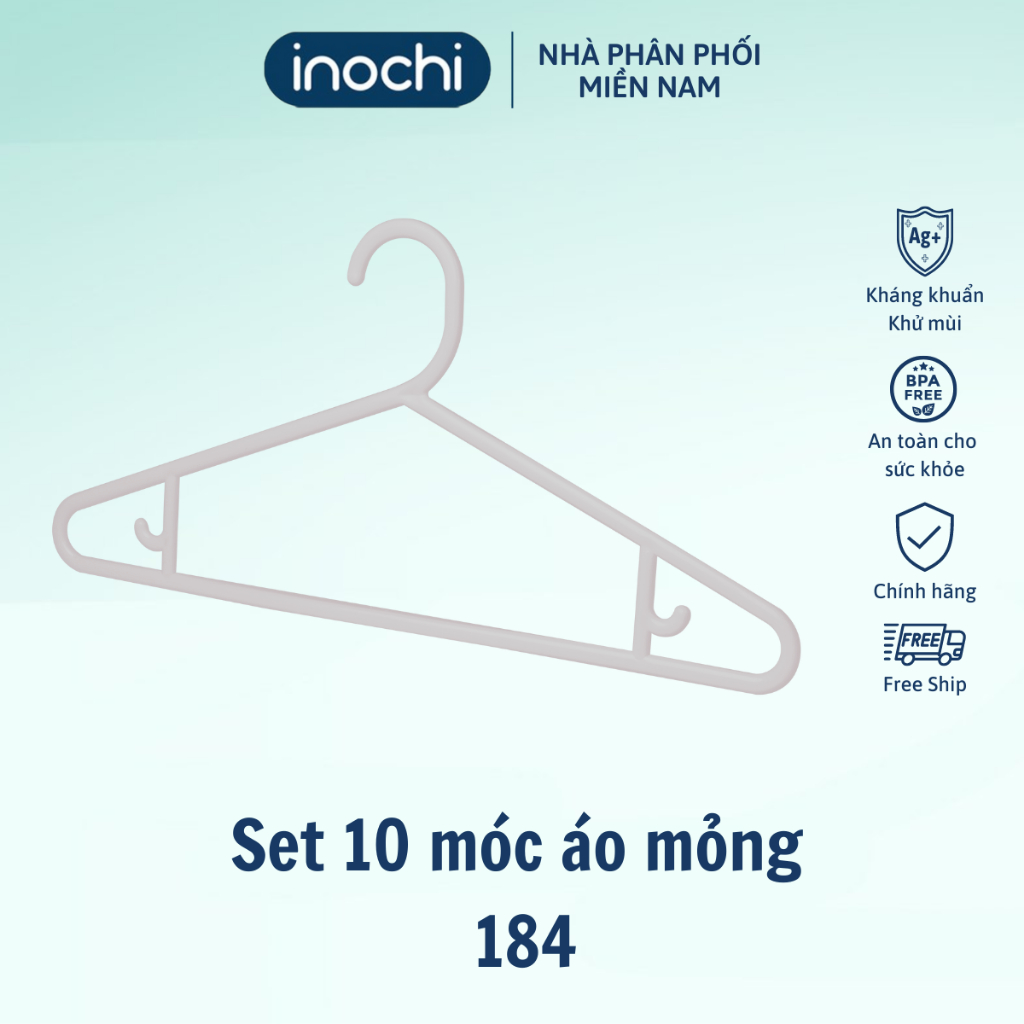 Ảnh Set 10 móc áo inochi GIAO MÀU NGẪU NHIÊN chống giòn gãy, thiết kế đẹp, giữ form quần áo 4