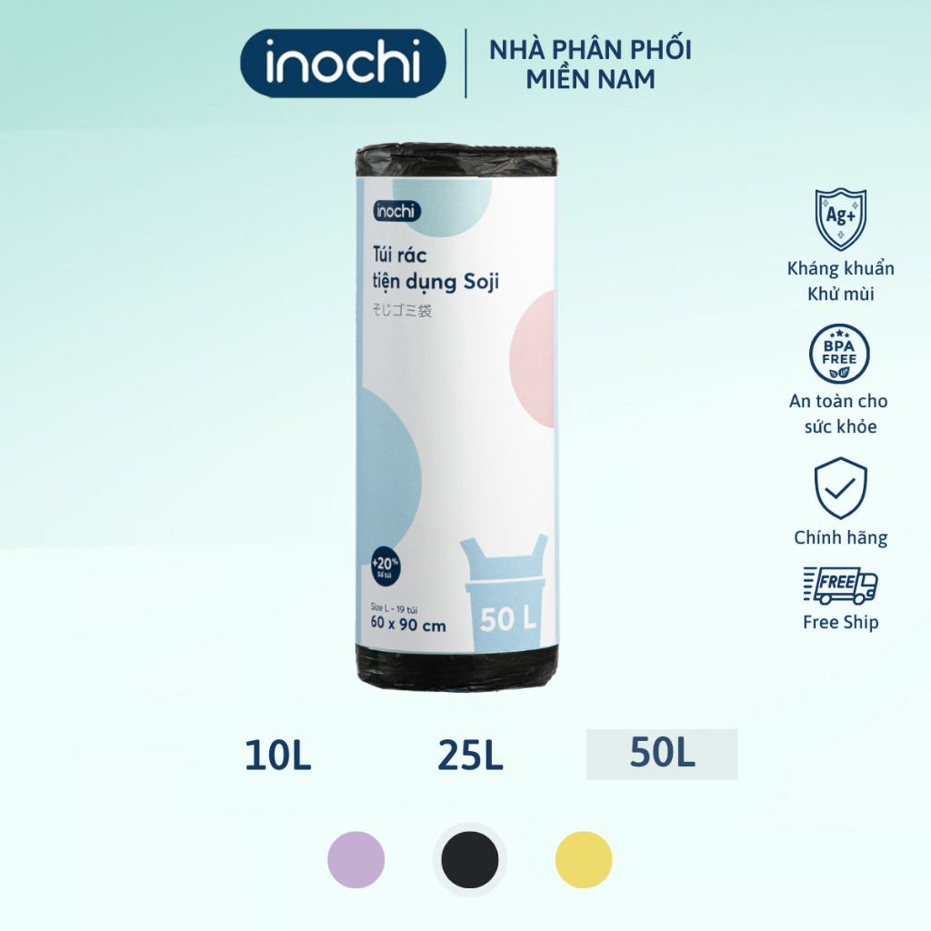 Túi rác tự phân hủy Inochi Soji, có quai, cuộn tiện dùng, màu/đen, sinh ...