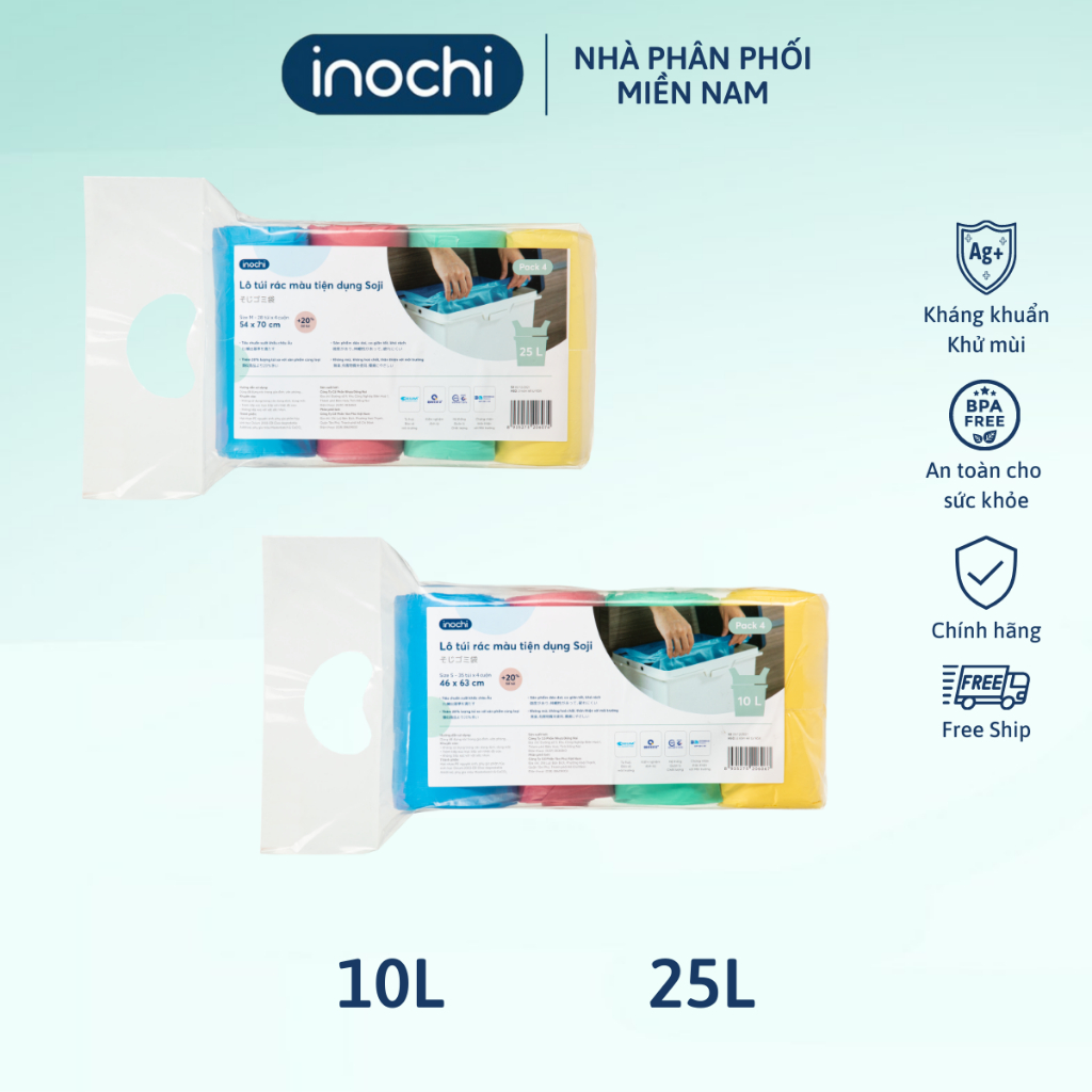 Lô túi rác MÀU tiện dụng Inochi Soji, túi rác có quai không rỉ nước ...