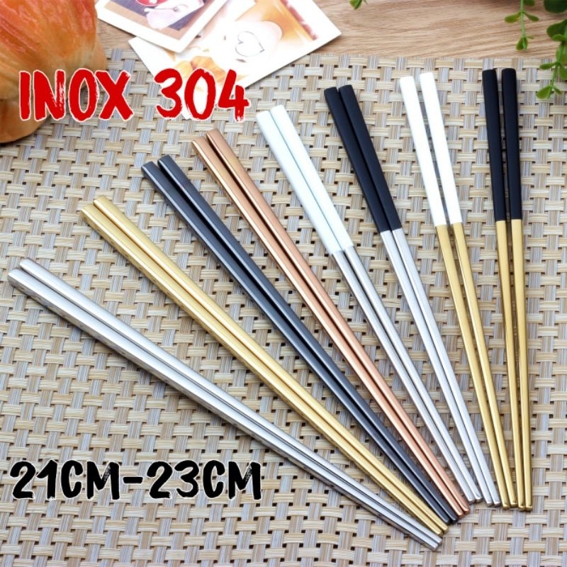 Đũa Inox 304 TINOX 1 Đôi Đũa Ăn Cơm Hàn Quốc mạ màu vàng bạc Dui001 ...