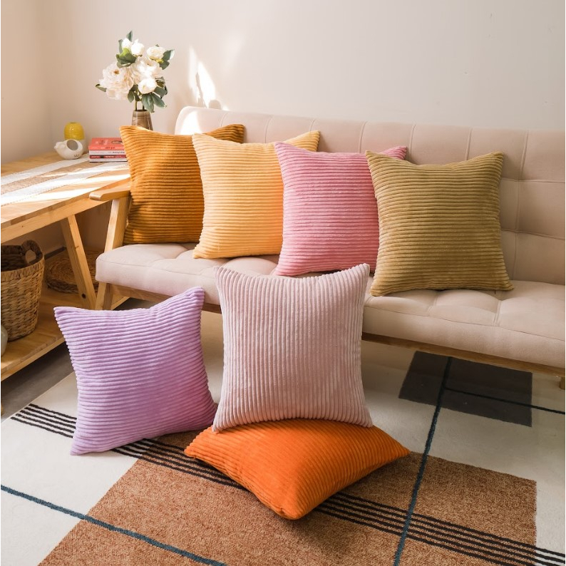 Vỏ Gối Tựa Lưng Sofa Nhung Trơn Sọc Sang Trọng Passion