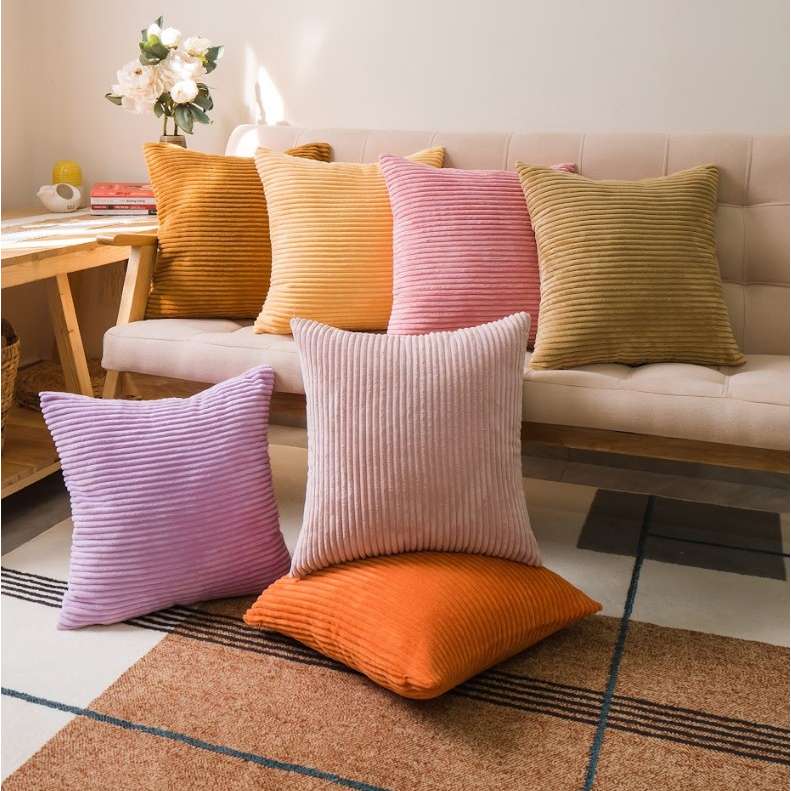 Vỏ Gối Tựa Lưng Sofa Nhung Trơn Sọc Sang Trọng Passion