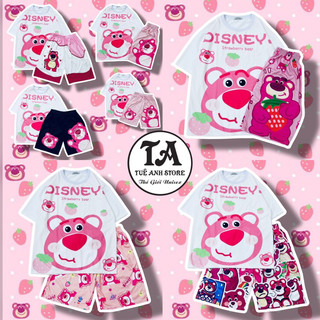 Set Bộ Đùi Gấu Dâu Lotso cotton quần áo hoạt hình hoạ tiết đáng yêu Mặc nhóm Đi Biển Bộ mặc nhà Cartoon form rộng Unisex