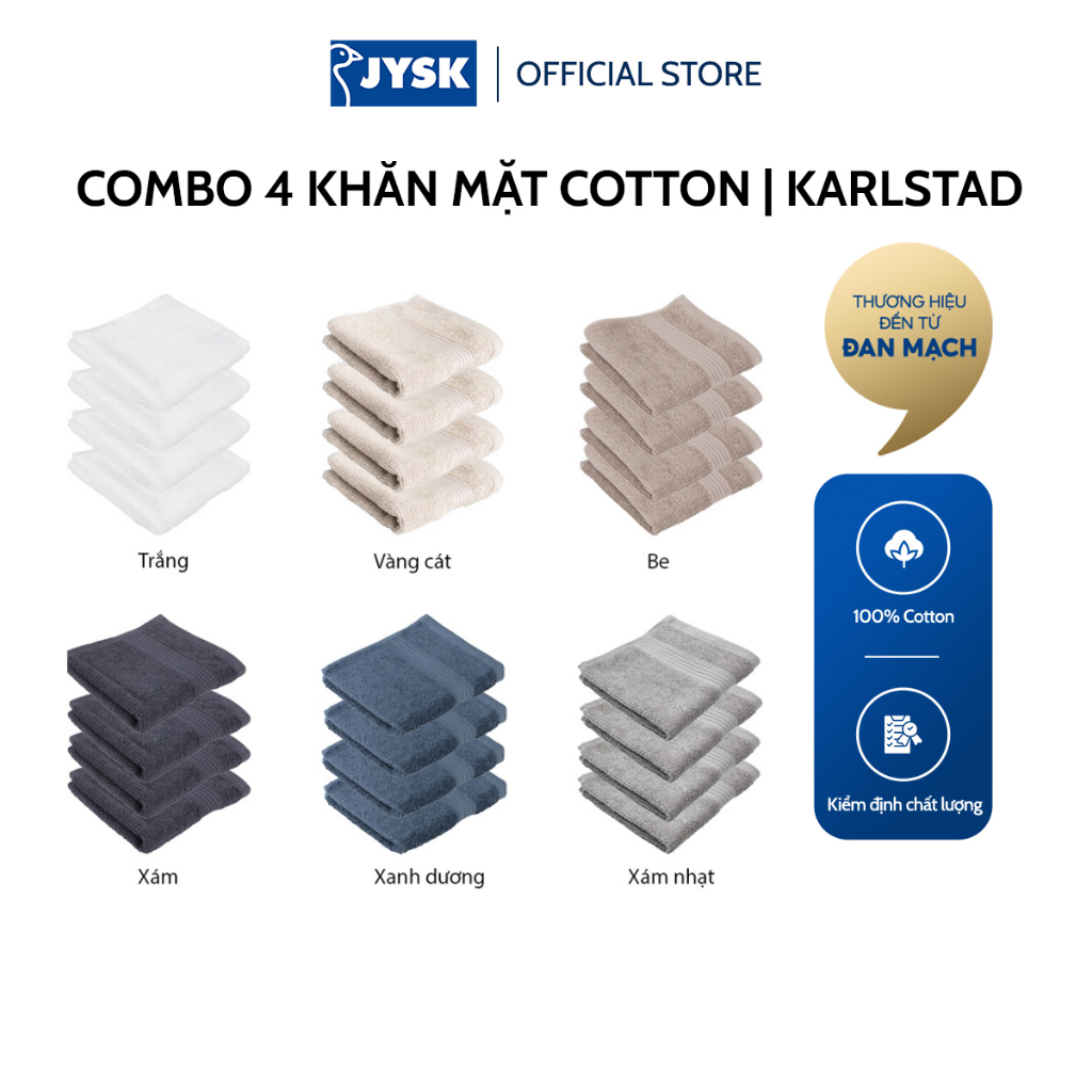Bộ 4 khăn mặt cotton JYSK Karlstad cùng màu kích thước 28x30cm