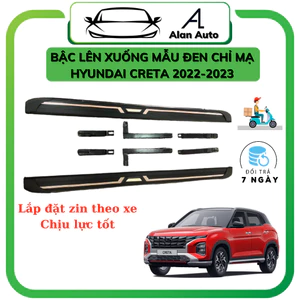 Bậc lên xuống xe Hyundai Creta 2022-2026, mẫu đen đúc chỉ inox, Bậc bước chân Creta full mẫu cao cấp