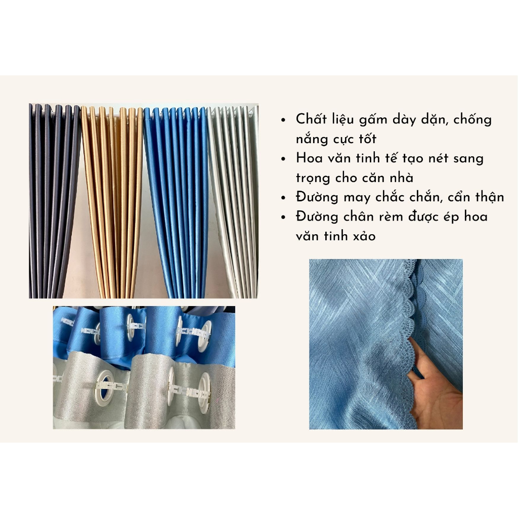 Rèm Cửa Chính, Rèm Khoen, Kích Thước Lớn ,Chất Liệu Vải Gấm Chống Nắng Cực Tốt