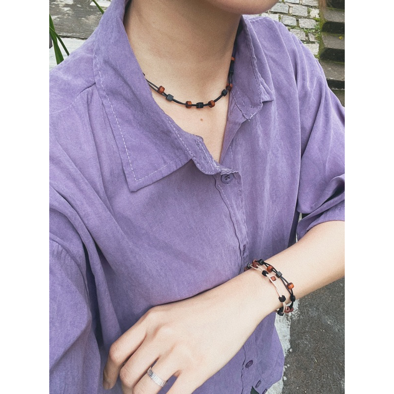 Set vòng Kai - Vòng tay, vòng cổ / dây chuyền đan hạt gỗ thủ công vintage