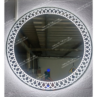 Gương đèn LED cảm ứng treo tường, Gương trang điểm tròn Hoa Văn decor,có nút cảm ứng on off, dễ treo Diamond Mirror 38